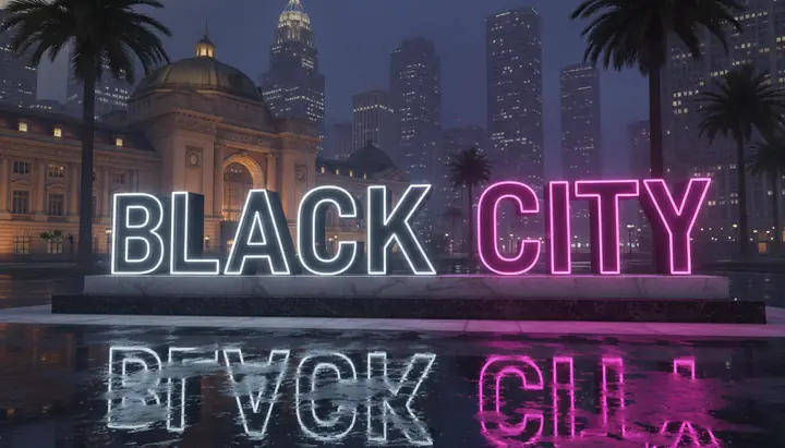 Letreiro BLACK CITY na praça da Estação